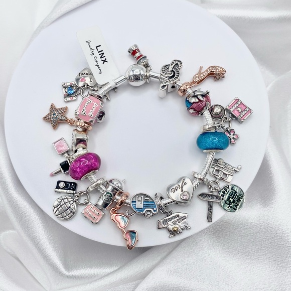 Linx Snake Chain Bracelet with Wife Mom Travel & Camping Themed Charms